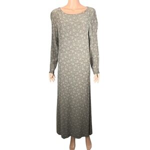 Eileen Fisher Womens Grey Floral Rayon Jacquard Maxi Dress Long Sleeve Size M